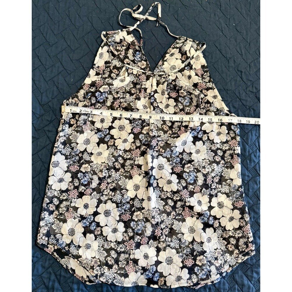 Ann Taylor Black Floral Halter Top With White Flowers Size PS Tunic Flowy Blouse - Picture 4 of 7